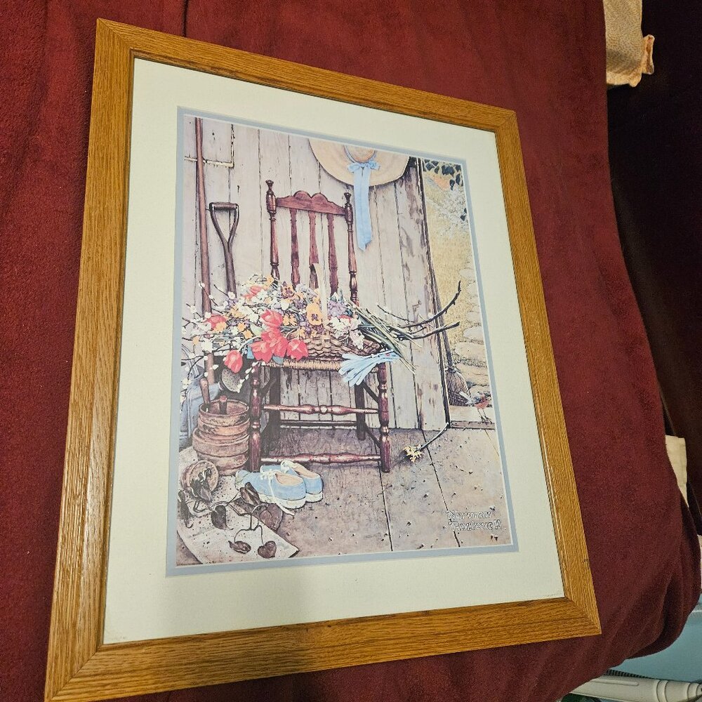 vintage 1969 spring flowers framed Norman Rockwell  rare